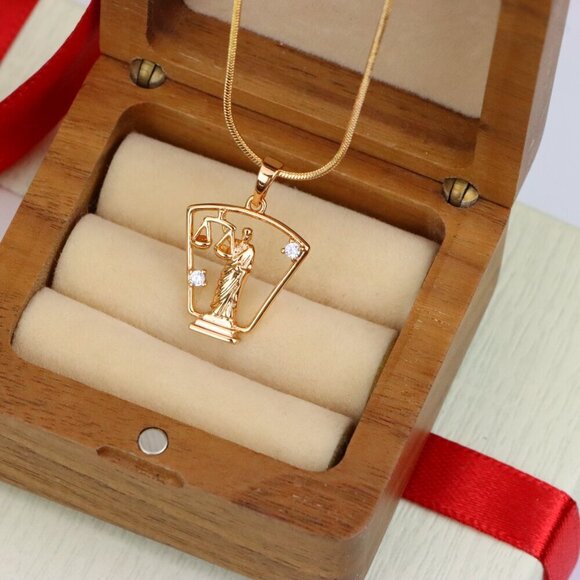 "Lady Justice Rose Gold Pendant with Crystal Accents, XPPT1588 - Picture 7 of 13